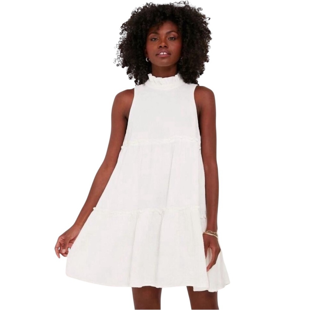 Pomander Place Tuckernuck White Gauze Morgan Dress High-Neck Ruffle Tiered XXL
